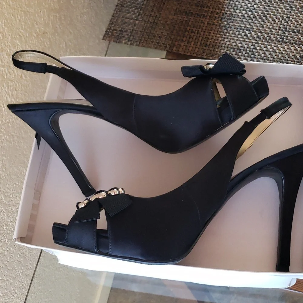 Nine west black open toe heel - Picture 1 of 6